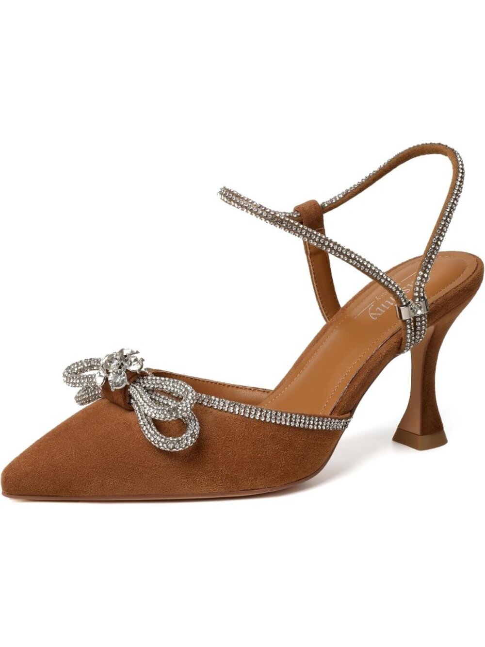 Women's Brown Suede Bow Pointed Closed Toe Pumps Comfort High Heels Dress Shoes